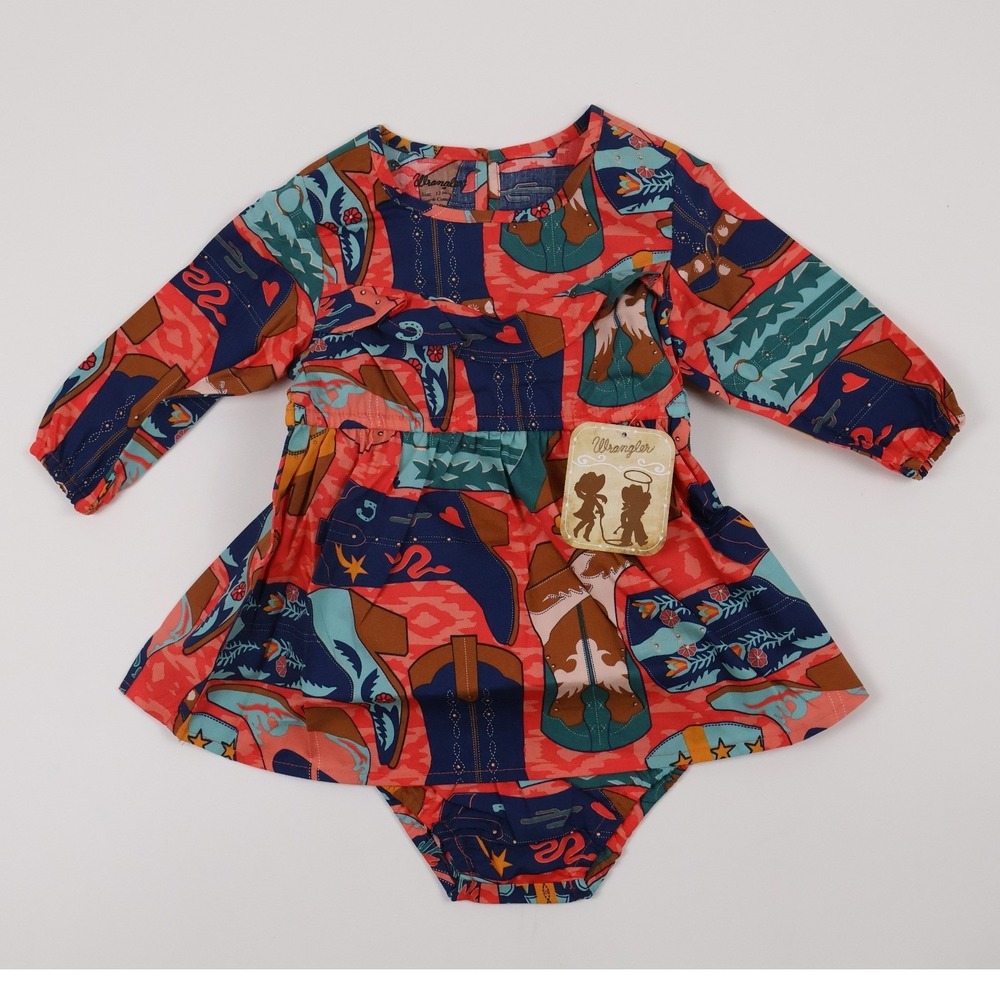 Wrangler Baby Girls Western Boot Print Bodysuit Dress Multi 12M NWT